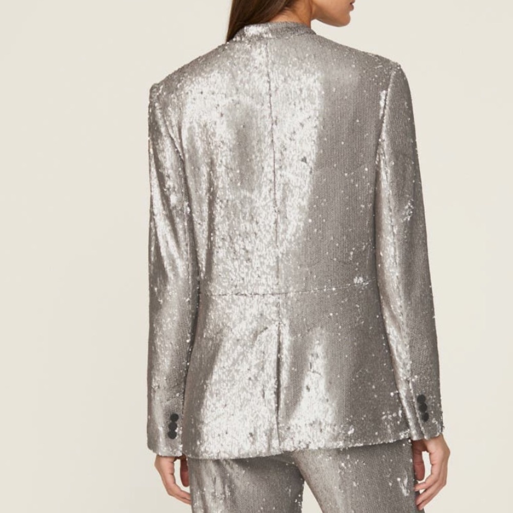 All Saints Leigh Metallic Silver Sequin Blazer Size 6/Small MSRP $498 - Picture 3 of 10